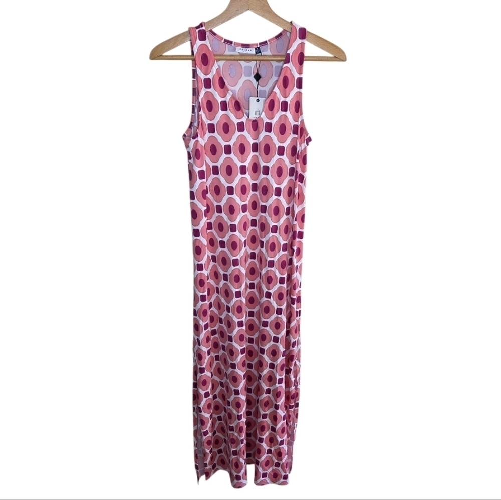 NWT Cabana Life Coral Pink Print Side Slit Maxi Dress Size Small UPF50+